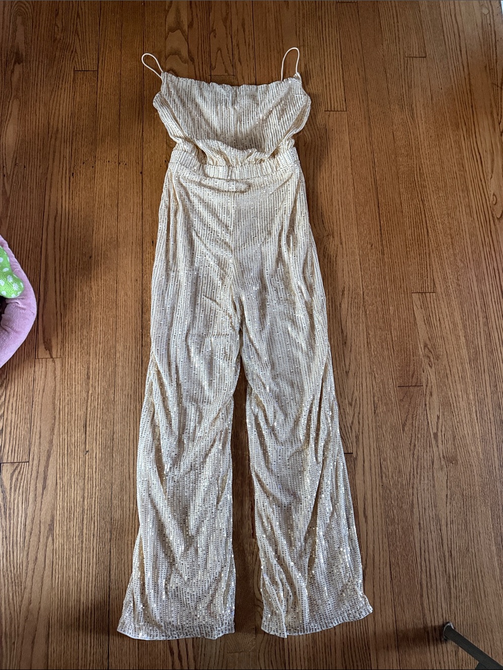 SHEIN Gold Sequin Strapless Wide-Leg Jumpsuit